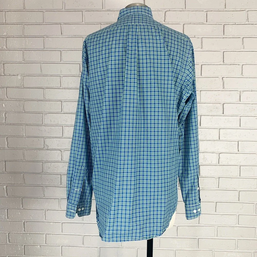 Polo Ralph Lauren Classic Fit Blue Green Check Button Down Shirt Preppy 16 32/33
